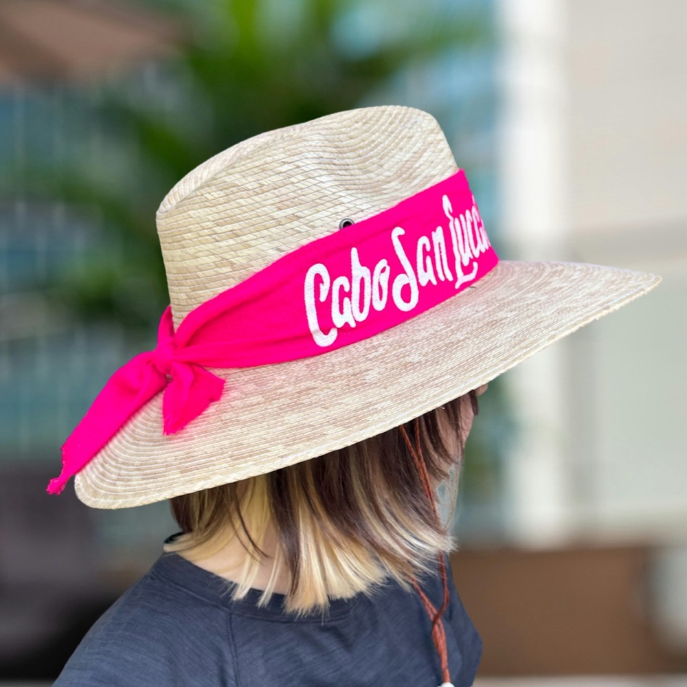 Cabo San Lucas Straw Sunhat Pink Trim Beach Sun